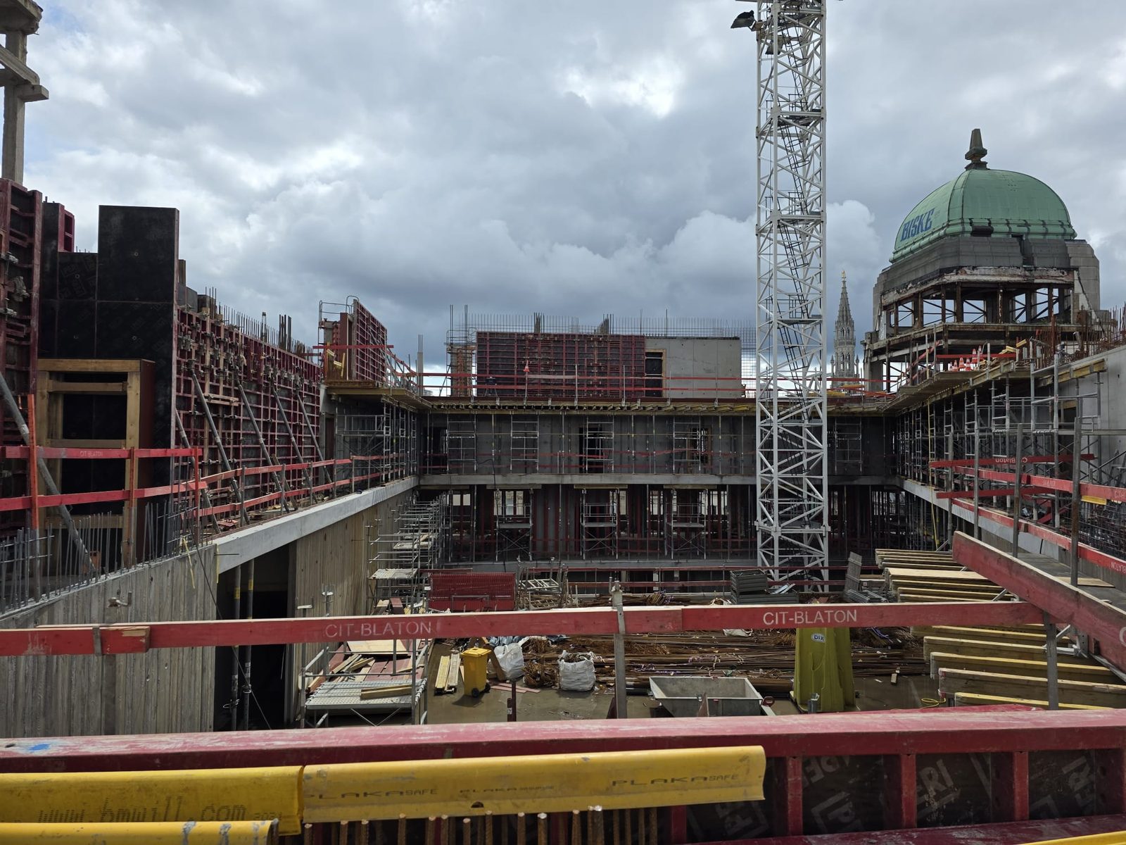 View over the city skyline from the top of the construction site