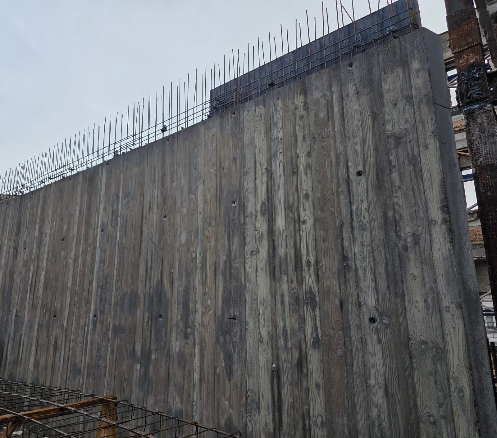 Detail of board-formed concrete with wood grain texture