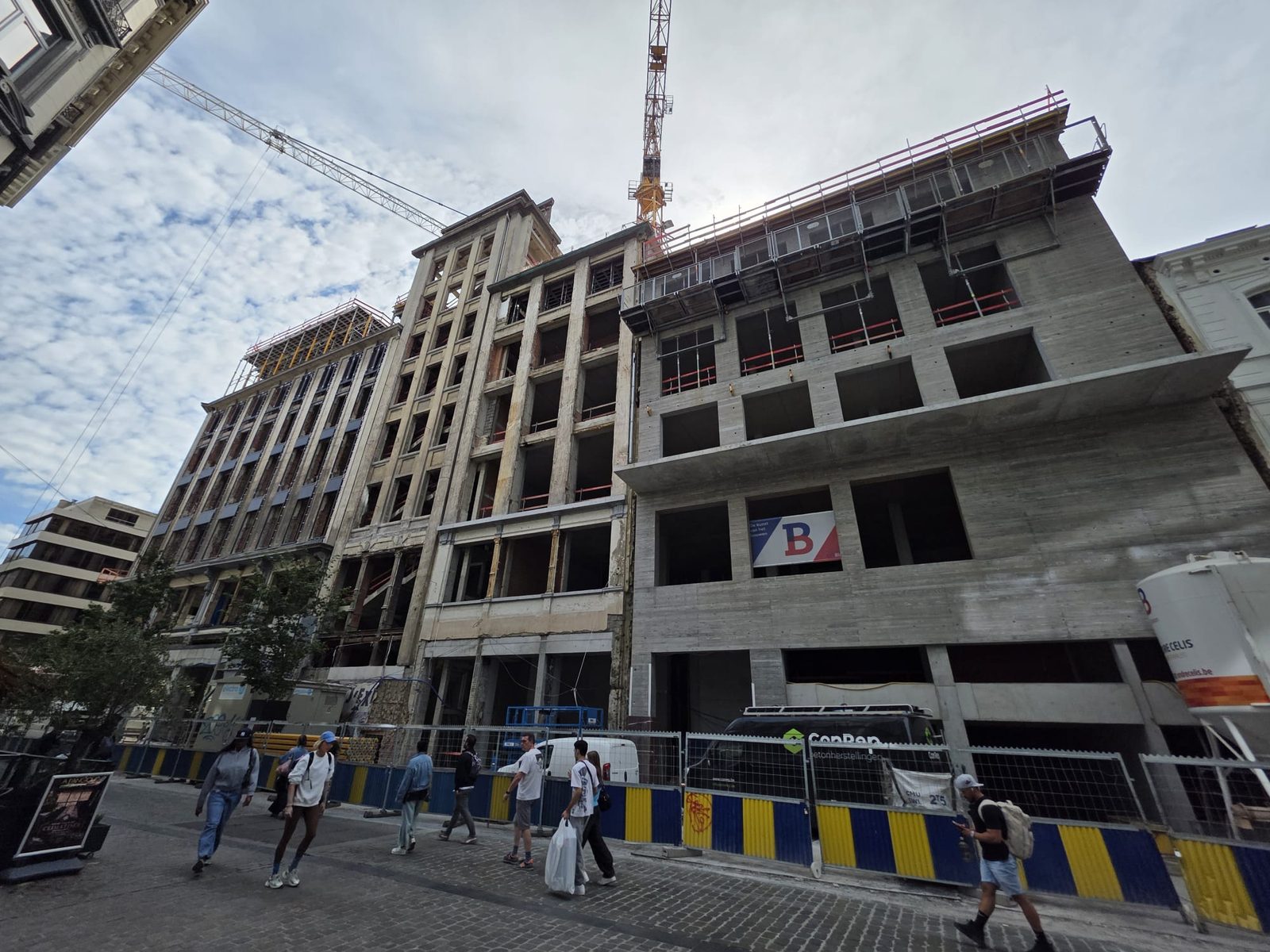 Street facade under construction with scaffolding