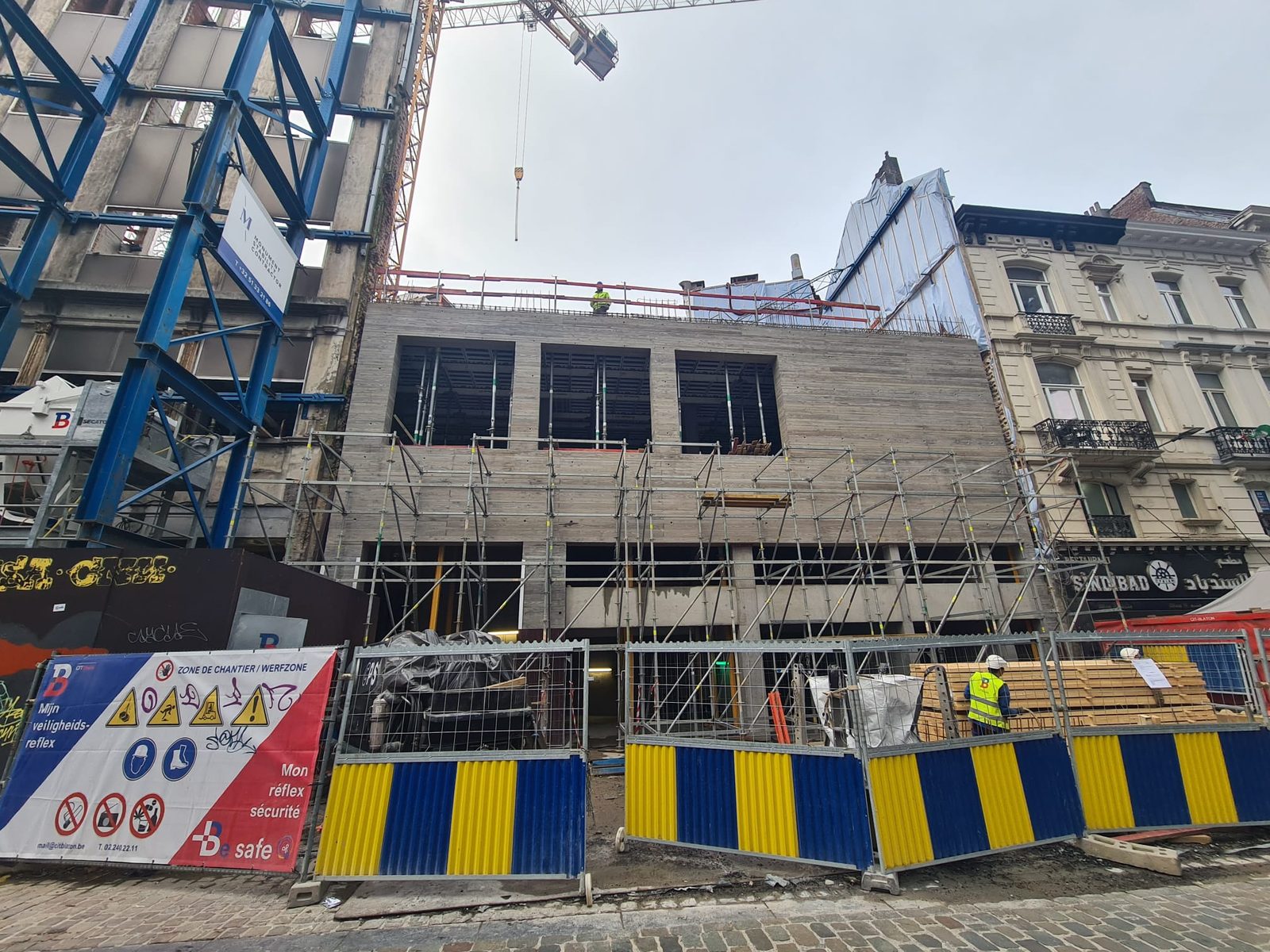 Interior courtyard with concrete columns and slab formwork