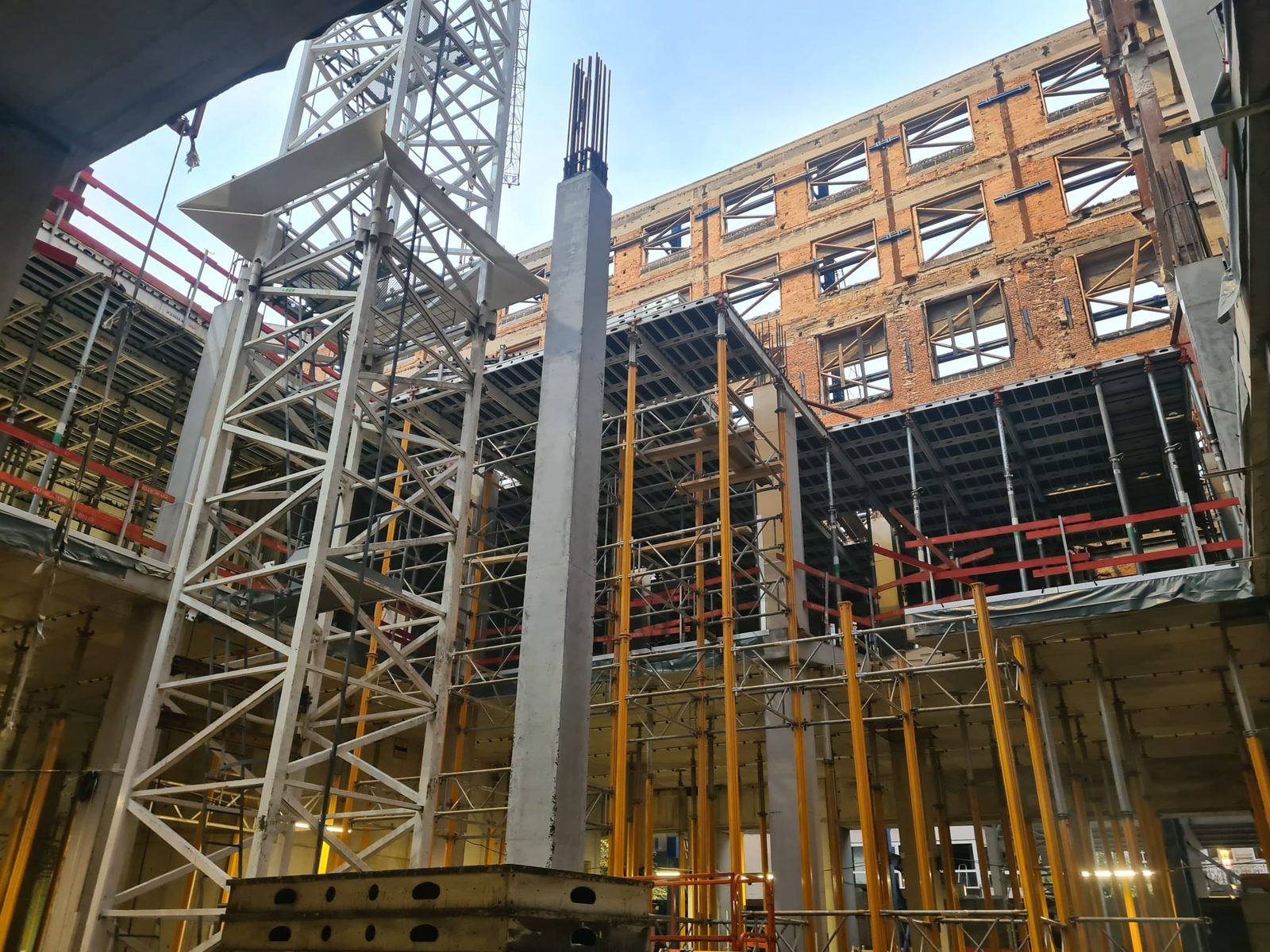 View of the city through the structure under construction